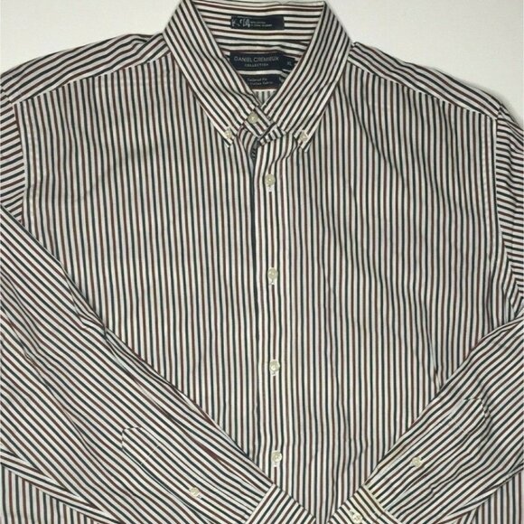 Daniel Cremieux Mens Button Up Long Sleeved Striped Shirt Red Blue Size XL - Picture 1 of 12